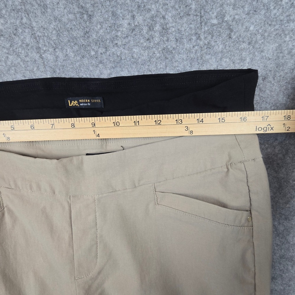 Lee Capri Pants Women 12 Black Khaki Mid Rise Pull On Button Hem 2 Pack